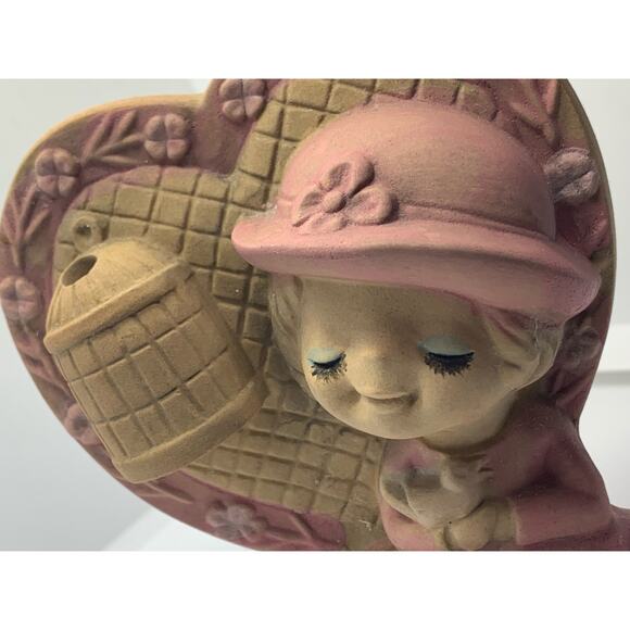 Vintage 60s UCTIC Japan Stonewear Girl Figurine Flower Vase Placard Pink - Picture 11 of 12